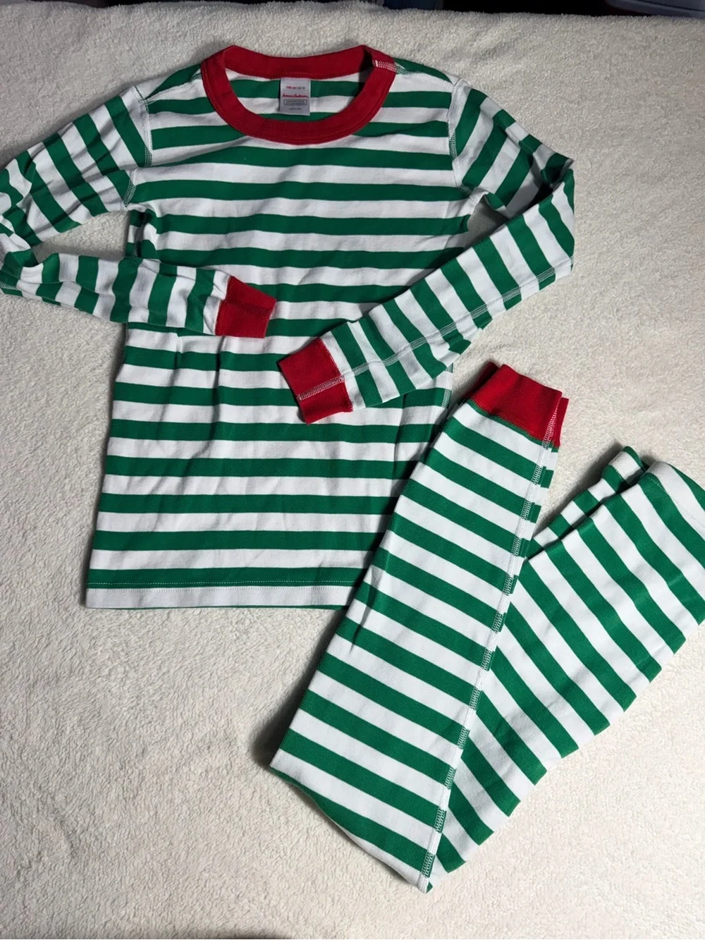 Hanna Andersson Green & White Holiday Stripes Pajama Set | Size 10